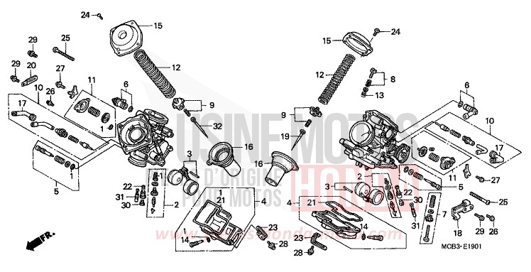 CARBURETOR (COMPONENT PARTS) for Transalp 650 RICH RED METALLIC (R255) from 2000